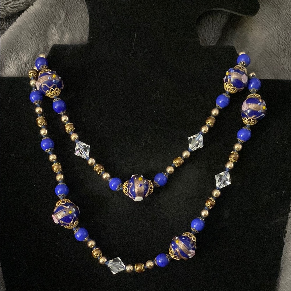 Vintage Venetian or Murano Glass Cobalt Blue Lampwork necklace